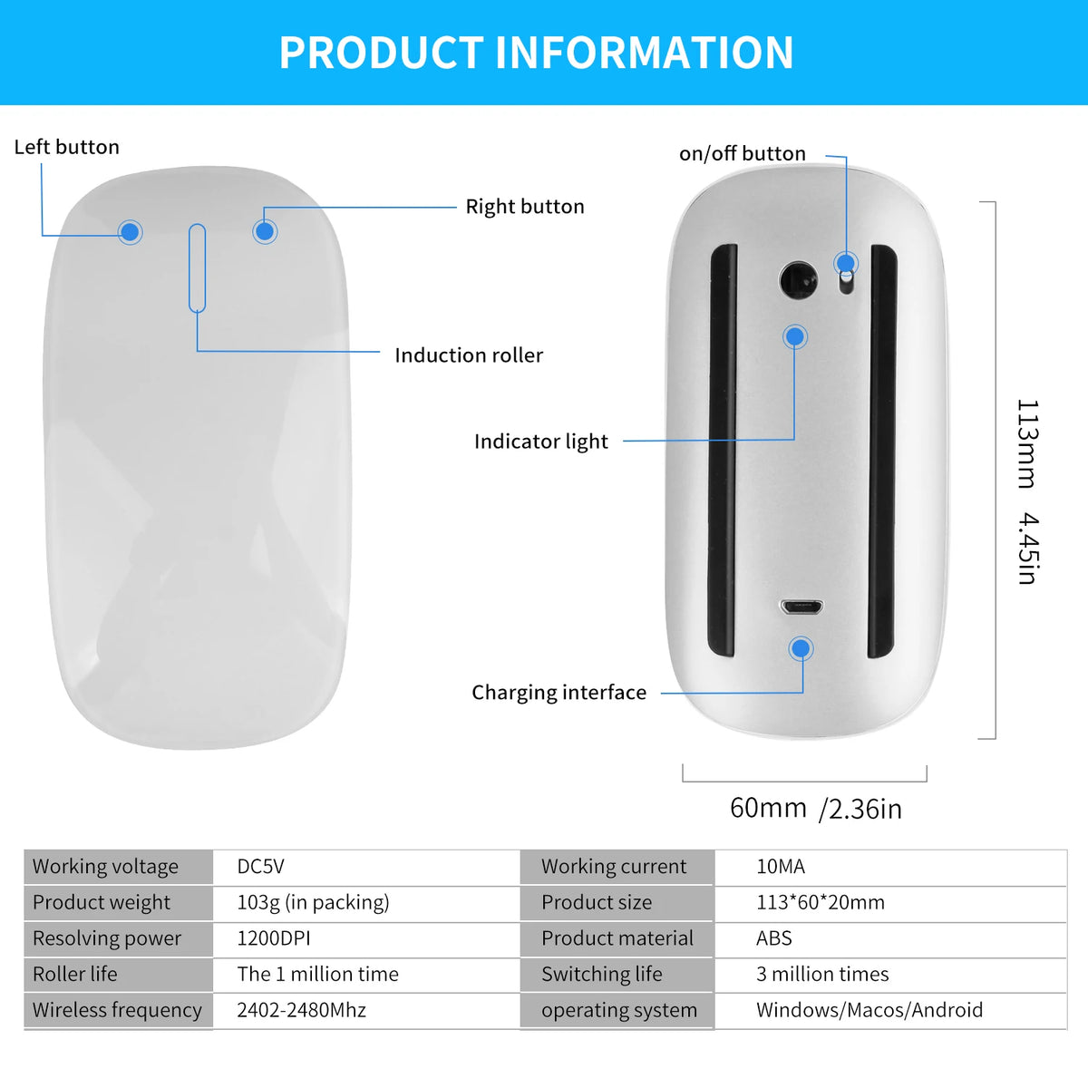 Bluetooth 4.0 Wireless Mouse Rechargeable Silent Multi Arc Touch Mice Ultra-thin Magic Mouse For Laptop Ipad Mac PC Macbook - BESTGADZET