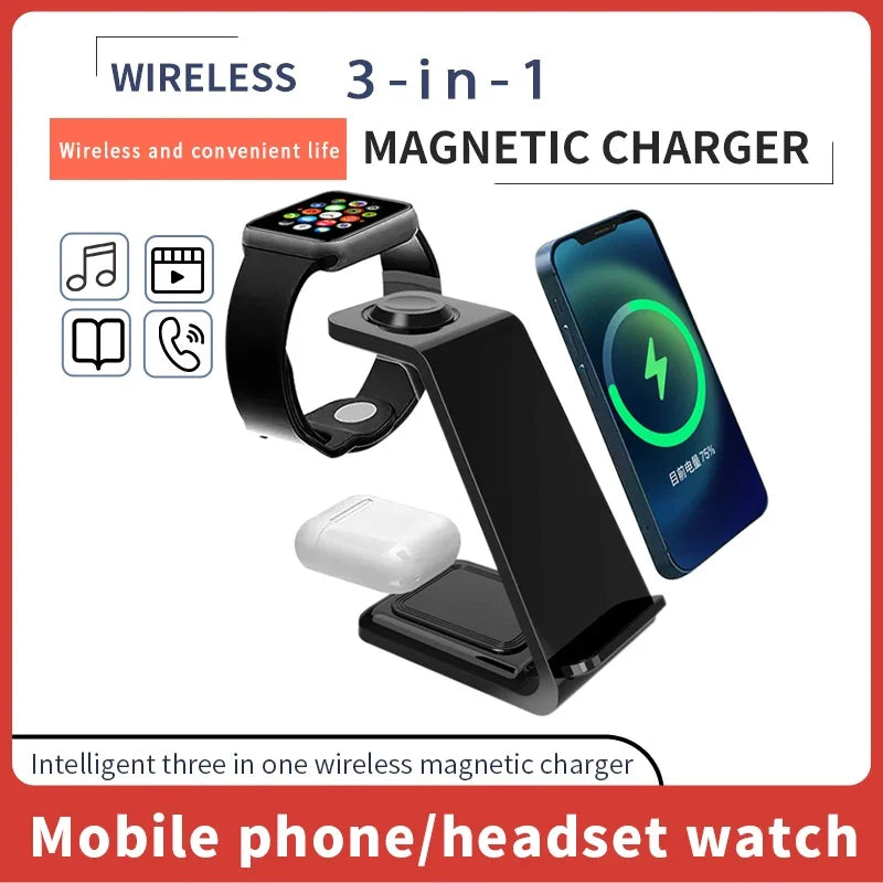 100W Wireless Charger 3 In 1 Stand Dock For Apple Watch 8 7 AirPods iPhone15 14 13 12 11 XS X 8 - BESTGADZET