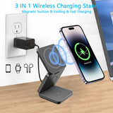 3 in 1 Magnetic Fast Wireless Charger Stand  for iPhone 15 14 13 12 Apple Watch 8 7 6 Airpods - BESTGADZET