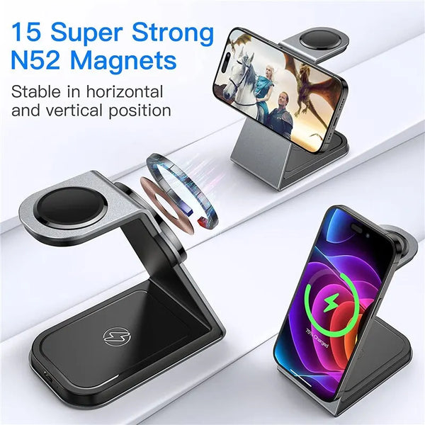 3 In 1 Magnetic Wireless Charger Stand Transparent For iPhone 12 13 14 Pro Max Apple Watch Airpods - BESTGADZET