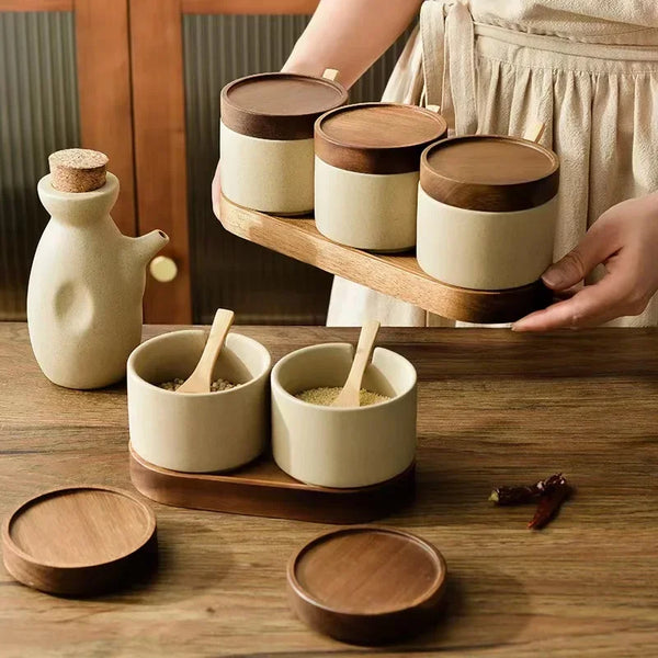 new ceramic spice jar with wooden lid - BESTGADZET