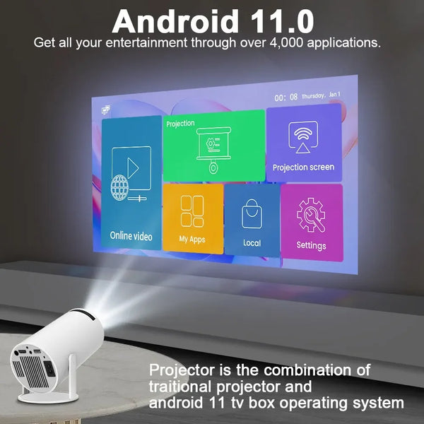 Android 11 4K Projector HY300 - Dual WiFi, 1280x720P, 260 ANSI, 180° Flexibility, BT5.0