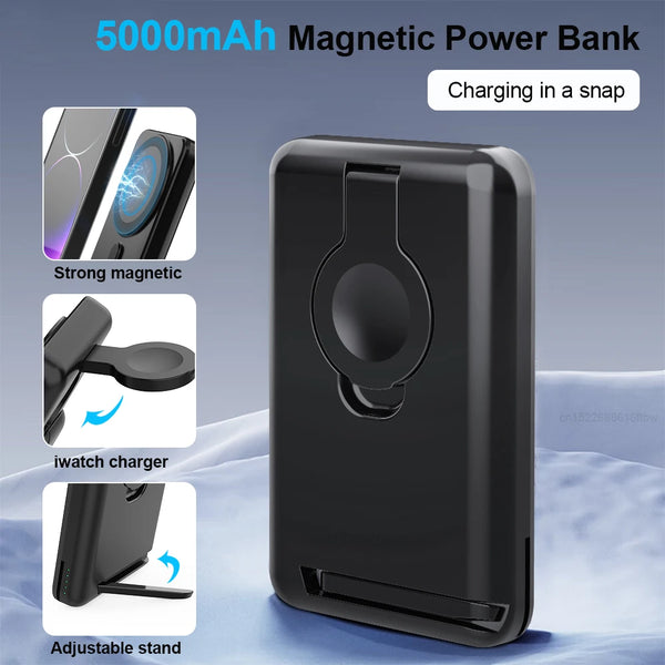 3 in 1 Magnetic Power Bank 5000mAh for iPhone 12-15 Pro & Apple Watch