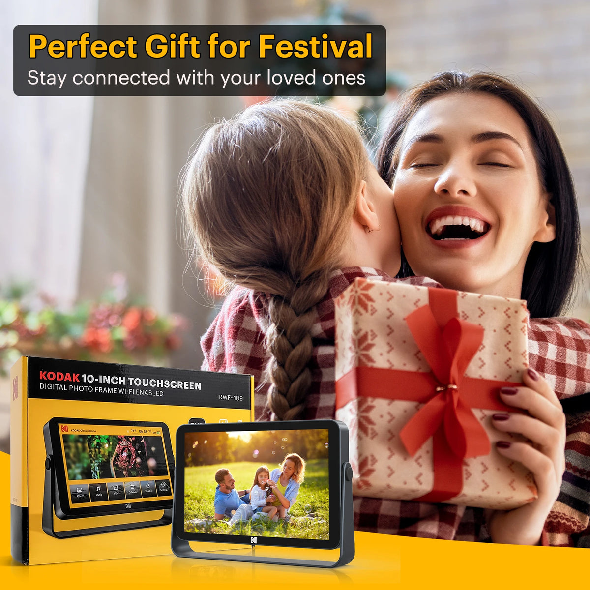 Kodak 10.1 Inch Digital Photo Frame Built-in Battery,1920*1200 FHD Touch Wide Picture Screen with 32GB Storage