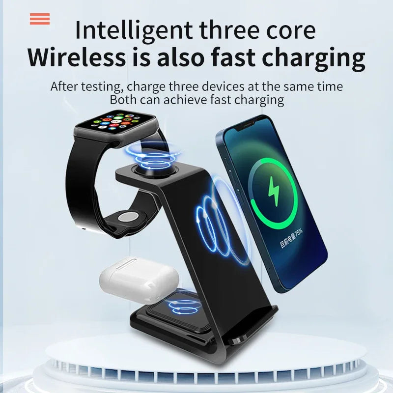 100W Wireless Charger 3 In 1 Stand Dock For Apple Watch 8 7 AirPods iPhone15 14 13 12 11 XS X 8 - BESTGADZET