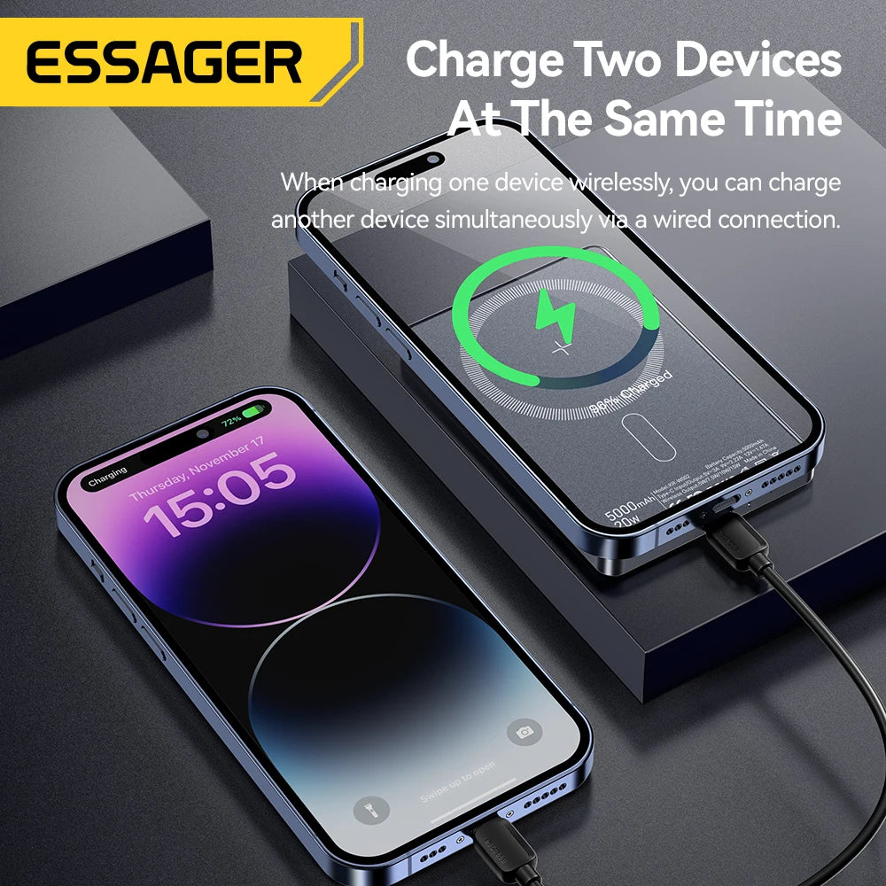 20W Wireless Magnetic Power Bank - 5000mAh Portable Fast Charging for MagSafe, Compatible with iPhone 12-15