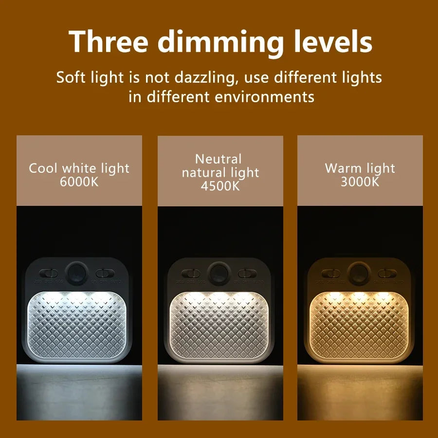 Rechardeable LED Night Light with Motion Sensor Human Induction Square Lamp 3 Colors - BESTGADZET