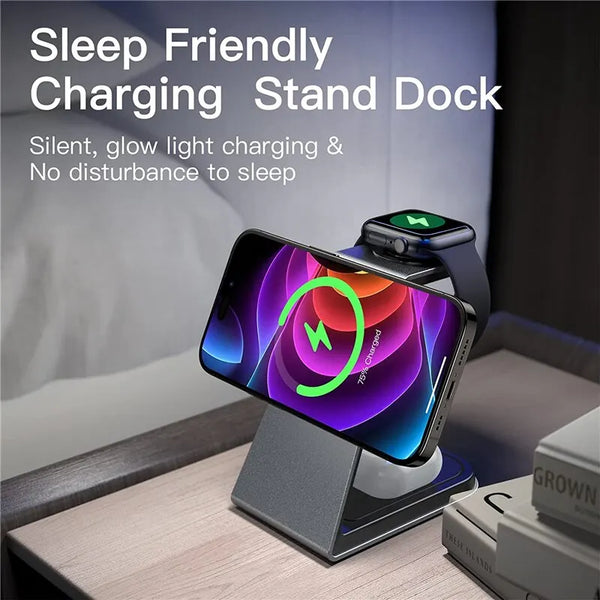 3 In 1 Magnetic Wireless Charger Stand Transparent For iPhone 12 13 14 Pro Max Apple Watch Airpods - BESTGADZET