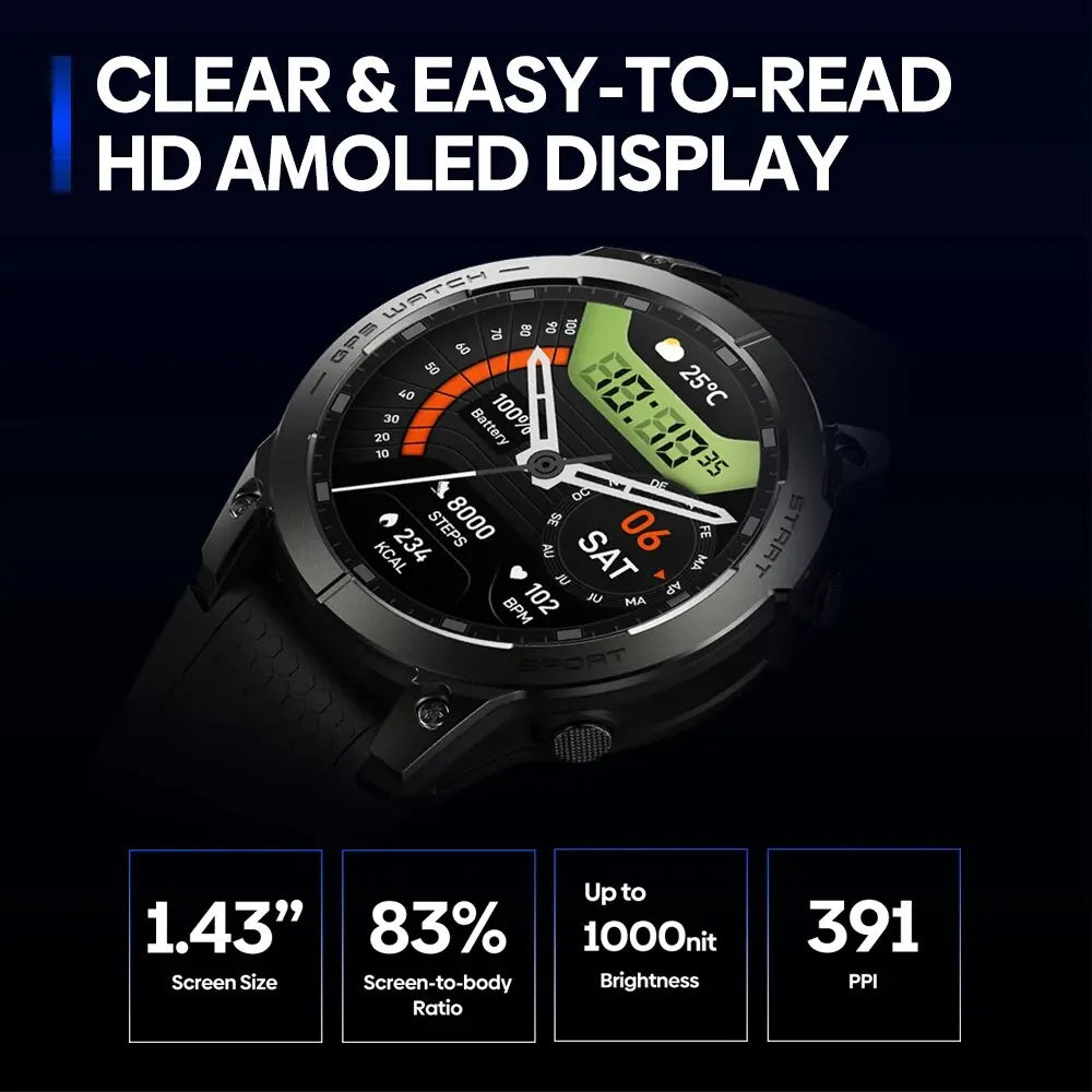 Zeblaze Stratos 3 Pro Smart Watch - 1.43” AMOLED, GPS, Bluetooth