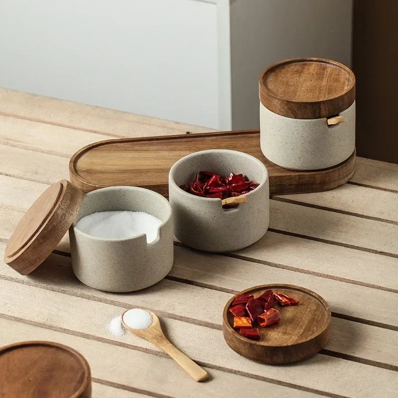 new ceramic spice jar with wooden lid - BESTGADZET