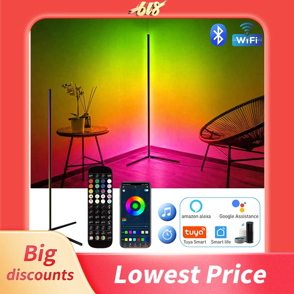 Living Room Dimmable RGB Corner Floor Lamp 140cm Stand Smart APP - BESTGADZET